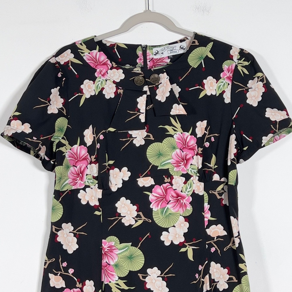 Hell Bunny Vixen Rockabilly Short Sleeve Midi Dress Womens 2XL Black Floral - Picture 3 of 13